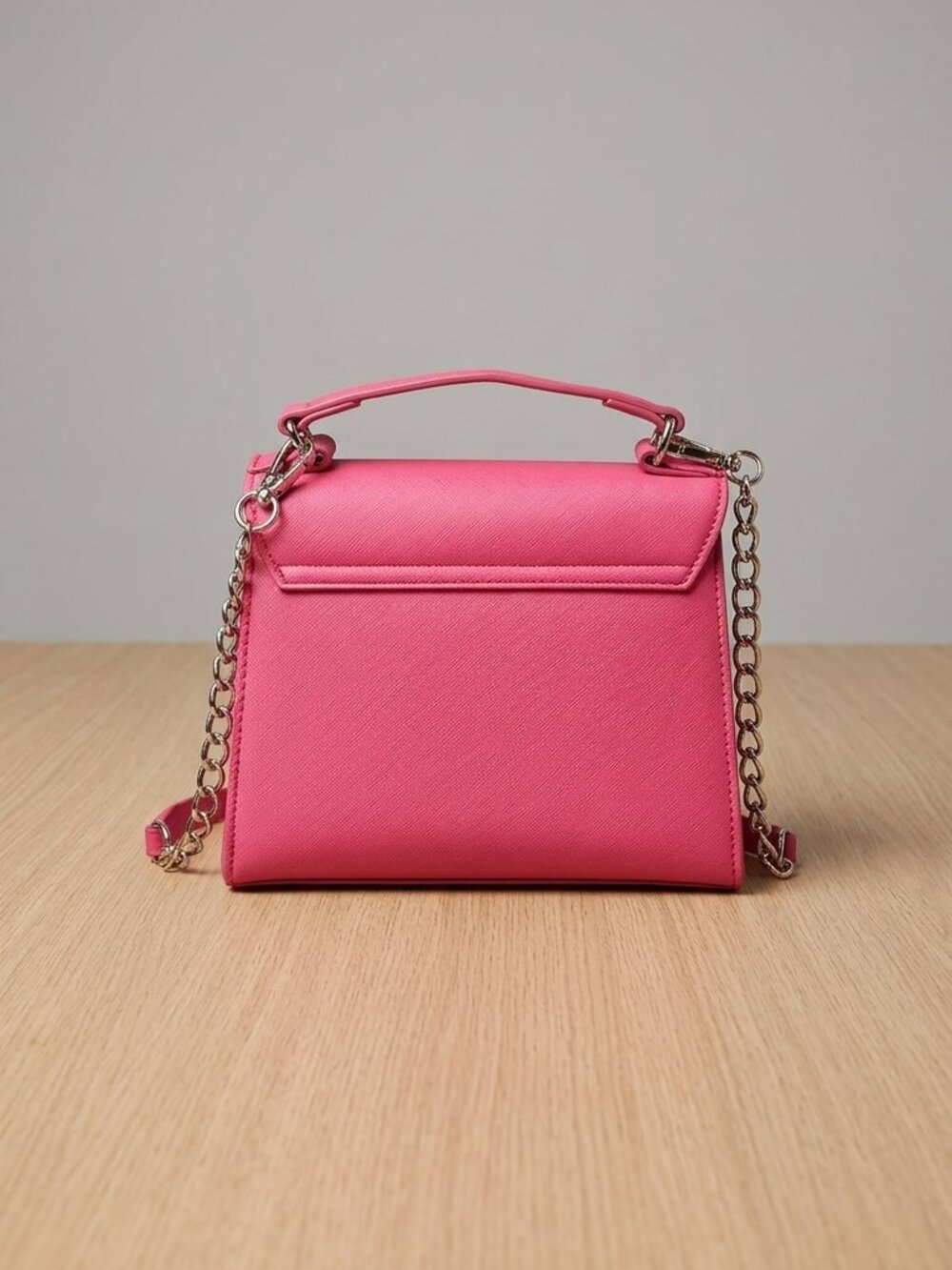 GUESS Bright Pink Crossbody Bag with Silver Chain & Logo Charm - Picture 3 of 3
